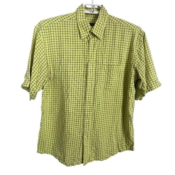 Bugatchi Uomo Short Sleeves Yellow Brown Green Plaid Men's Size XL‎ Shirt - Picture 1 of 8
